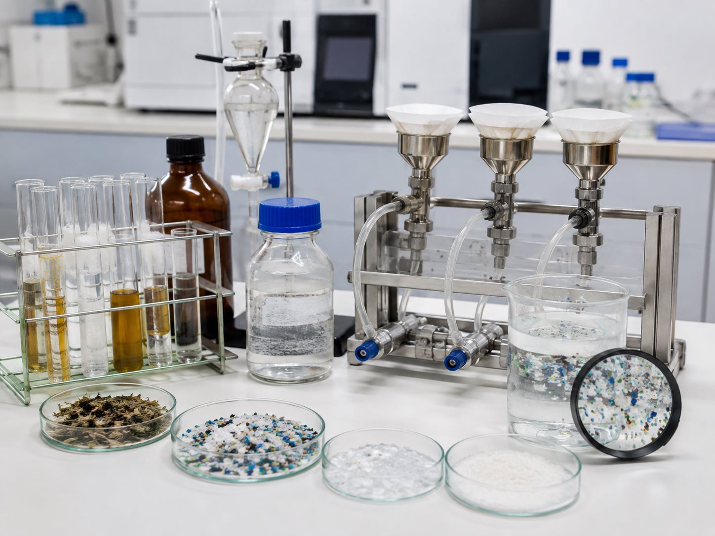 Análisis de compuestos orgánicos y microplásticos en laboratorio